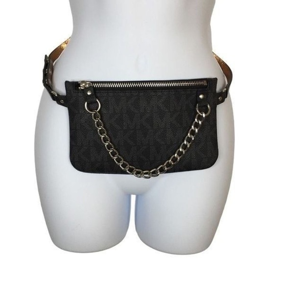 MICHAEL KORS Black Signature Coated Canvas Chain Fanny Belt bag - Picture 1 of 6